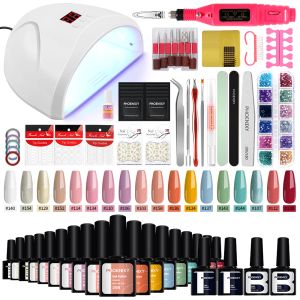 Torkar Gel Polish Starter Set 18st Nagellack med 36W UV LED -nagellampa Saok Off UV Varnish Electric Nail Borr Hine Nail Art Kit