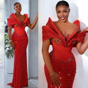 2024 Plus Size Aso Ebi Prom Dress Afton Donns Illusion Mermaid Formell klänning Birthday Party Dress Second Reception Dresses for African Black Women AM619