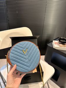 Classic and fashionable round cake bag fashionable designer bag trendy and versatile denim bag elegant and unconventional handbag original metal chain bags