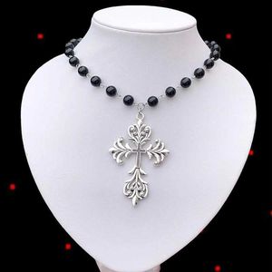 Pendant Necklaces Goth Accessories Rock Beaded Cross Choker Punk Aesthetic Pendant Necklaces for Women Grunge Jewelry Egirl Cool Necklaces24040QIZ9