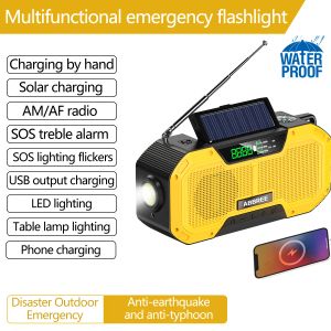 Laddare Abbree Auto Scan Emergency Bank mobiltelefonladdare Solar Hand Crank Radio 3Ways Powered NOAA Weather Radio med 2000/5000mAh