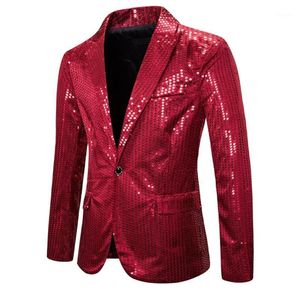 Czerwony cekin brokat Blazer Men Night Club Fancy Casual Sucible Plat Male Bright Prom Show Stage Stage European Size17312021