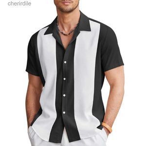 Camicie casual maschile New Fashion Mens Casual Shirt da bowling vintage Shirt a maniche corte Hawaiian Shirt sciolto Cotton Oxford Stripe Mens Abbigliamento YQ240408