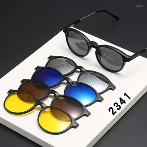 Sunglasses Frames 6 In 1 Spectacle Frame Women With 5 PCS Clip On Polarized Magnetic Glasses Female Computer Optical 2341