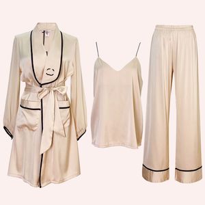 Luksusowa piżama odzież domowa jedwabna bieliznę dla damskiej szaty Trzyczęściowa koszulka nocna wygodna odzież