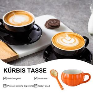 Tazze di piattino tazza di zucca in ceramica a forma di Halloween con tazza da caffè con cartone animato a cucchiaio per tè e bevande