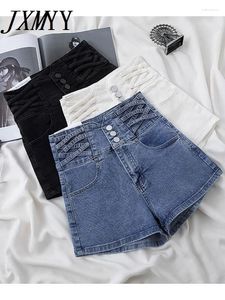 Jeans femminile jxmyy estate estate azzurra a vita alta pantaloncini di jeans larghi pantaloni a gamba sciolta alla moda a petto singolo per le donne