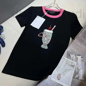 Women's Polos Designer Brand Nanyou 2024 Summer New Product Temperament Small Fragrant Wind Colorful Beads Paired with Embroidered Letters Pure Cotton T-shirt 4K6S