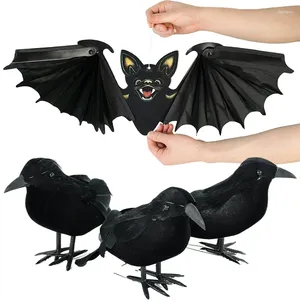 Украшение вечеринки 1/2PCS Черное пластиковое симуляция Crow Model Halloween Складная бумажная летучая мышь