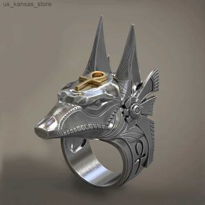 حلقات الكتلة الرجعية المصرية عبور anubis god finger finger mens punk wolf head finger finger boho proho jewelry wholesale240408