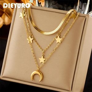 Anhänger Halsketten Dieyuro 316L Edelstahl -Mondsterne Halskette für Frauen Gold Farbe 3in1 Nackenketten Vintage Schmuck Geburtstag Geschenk