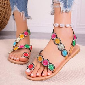 Sandalen Böhmische Frauen Sommer Nationaler Stil Set Zeh große Farbe Außenhandelsschuhe 43 Pfauen Augen flach flach