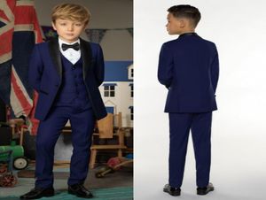 Handsome Three Pieces Of Boys Suits With JacketWaistcoatPants Polyester High Quality Gentleman Navy Blue Style Kids Tuxedos Suit7510090