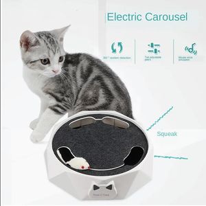 ランニングマウスを備えたインタラクティブな電気猫のおもちゃ自動回転ティーザーポッププレイハイドアンドシークハントおもちゃのための楽しいエクササイズ240401