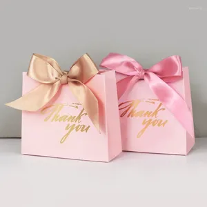 Gift Wrap 5/10pcs Thank You Printed Candy Box With Ribbon Wedding Birthday Party Baby Shower Christmas Supplies Packaging Bags