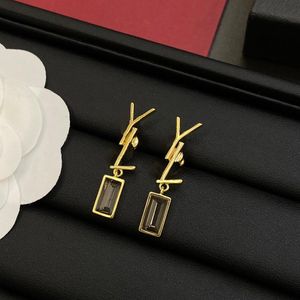 Trendy Crystal Dangle Earrings Eardrop Fashion Designer 18K Gold Plated Letter Stud Earring aretes orecchini For Women Bride Party Wedding Lovers Gift