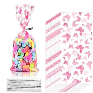 Wrap regalo 50 pezzi 50 pezzi Pink Butterfly cellophane borse caramelle in plastica per baby shower bomboniere compleanno