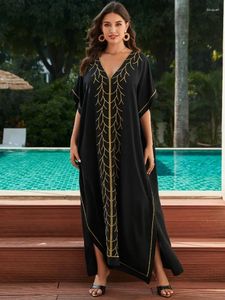 Sukienki swobodne 2024 Summer Golden Hafted Damna moda kaftan długa sukienka dla kobiet elegancka czarna szata house moo Q1625