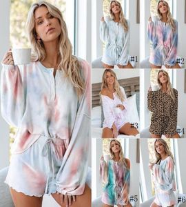 Women Two Piece Outfits Tracksuit Long Sleeve Top and Shorts Set Tiedye Pajamas Suit Ladies Running Suits GGA340815787989