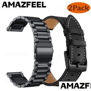 Watch Bands 2Pcs Metal Strapgenuine Leather Band For Amazfit Gts 2 Mini2Gts 3Gtr 3 447Mmgtr 2Stratos 23 20 22Mm Bracelet Bip S Drop D Dhzbq