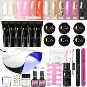 Klänningar Coscelia Extension Nail Gel Set med UV LED -lampa Top Base -kappa som sträcker sig 30 ml Slip Solution Poly Nail Gel Art Design Kit