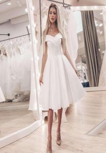 Besonderer Anlass achtale kurze Cocktailpartykleid Satin Brautkleider Einfacher Schulter Aline Kleider Robe de Mariage plu8617345