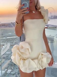 One Shoulder Evening Dresses Short BodyCon Dress Women Fashion Ruffle Beach Cover Up Elegant Flower Edge Slim 2024