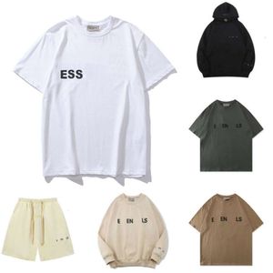 24SSデザイナーショーツメンコットンチェストレターTシャツエスチェレタープリント半袖高通りルーズラージサイズカジュアルTシャツトップメンズ女性S-XL