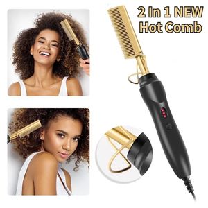 2 in 1 Kamm Haar glättert flache Eisen glätteln Pinsel Erhitzen Kamm Haar Straight Styler Haartuelle Peigne Chaufant 240407