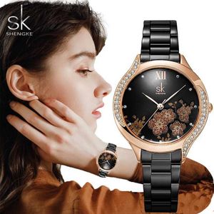 Relógios femininos shengke design de moda feminino es original elegante feminina quartzo pulseiras top luxury diamante ladies relógio gota de frete l46