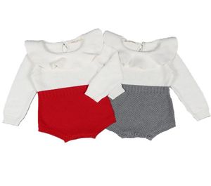 Nyfödda baby stickade rompers 2 lång ärm solid lapptäcke ull jumpsuit barn onesies flickor kläder kläder 04t8200613