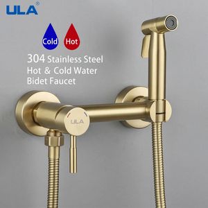 ULA Gold Bidet Faucet Toaleta Stal nierdzewna ręczna opryskiwacz Zestaw Mikser Zimna wodę żuraw prysznic łazienka 240325