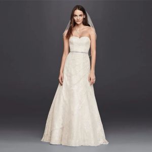 Dresses Full Lace ALine Strapless Wedding Dress Ruched Open Back Court Train Bridal Gowns Beading Sash Dresses WG3805