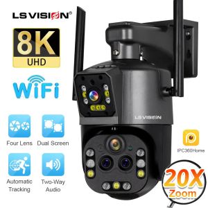 Камеры LS Vision Ultra 8K Wi -Fi IP -камера 20x оптическая Zoom Outdoor Wireless 4K Four Lens Dual Screen