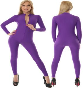 Púrpura lycra spandex women039s trajes de bodysuit zíper frontal mulher sexy mano corporal maiacho de gato sem mão -de -cabeça pardo de shalloween fa5370638