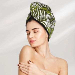 Handduk tropiska blommor och palmblad gibiscus plumeria hårbad huvud turban wrap snabbt torrt för torkande kvinnor flickor badrum