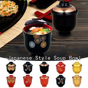 Skålar japansk stil mat soppa skål med locket miso plast snabb nudlar container ris udon spannmål ramen
