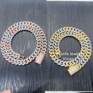 نغمة اللون ميامي كوبية سلسلة الرابط الاسترليني الفضة 925 VVS Moissanite Diamond Iced Out Hip Hop Necklace