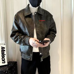 Designer Men Jacket Leather Spring e Autumn 2024 Novo estilo quente estilo de ponta de alta marca Homem de lapela de couro de lapela masculina casual desgaste da motocicleta casual