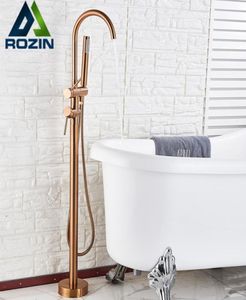 Rozin Rose Golden Floor Mounted Bathtub -kran Stående badrumskran med handskår golvmonterad kallt vattenblandare TAP T23032760