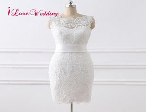 2018 New Fashion Short Wedding Dress 민소매 레이스 아플리케 신부 가운 저렴한 멍청한 멍청한 웨딩 드레스 1222756