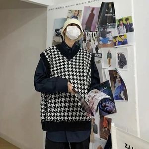 Men's Vests Knitted Sweaters For Men Plaid Vest Spliced Man Clothes Sleeveless Waistcoat White Maletry Sweat-shirt Winter 2024 Baggy Order T