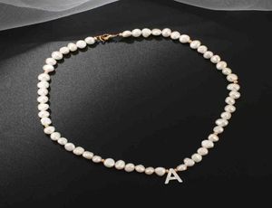 Real Freshwater Pearl Necklace Choker For Women Alphabet AZ Shell Letter Initial Buckle Gold Color Pendant Jewelry Gift220v9555466