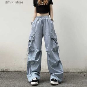 Women's Jeans Oversized Women Cargo Pants Hip-hop Strtwear Fashion Spring Summer Pockets Elastic High Waist Casual Sports Casual Trousers Y240408