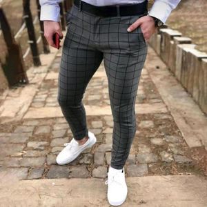 Men's Pants Men Plaid Print Pencil Spring Summer Pockets High Waist Skinny Fit Casual Long Streetwear