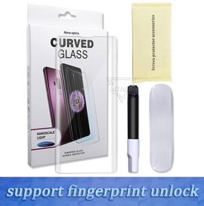 UV Nano Liquid Curved Screen Protector Tempererat glas för Samsung S23 S22 S21 S20 Note20 Ultra S10 Note10 Plus Huawei Mate 40 30 P7581225