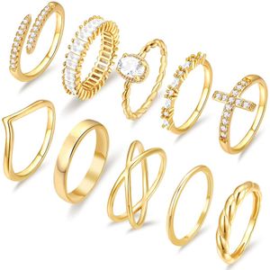 Anel a ouro 14K Conjunto para mulheres, anel de junta de dedo dourado requintado que não muda de cor, tamanho simples de embalagem de pilhagem de polegar