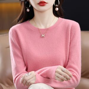 بالإضافة إلى حجم S5XL Pullover High100 ٪ Merino Wool Sweater Womens Oneck Tops Slim Long Sleeve Cashmere Therteding Sirt 231228