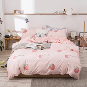 Bettwäsche-Sets Evich Hellrosa Set mit Erdbeermuster niedliche 3pcs für Mädchen Kinder Multi-Größe High-End Quilt Cover Home Textile