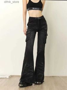 Jeans femminile 2023 Ropa Y2K 2000 Strtwear Strtwear Vintage Black Fire Cargo Pantaloni per donne Abbigliamento Harajuku Lady Lady Lady Vaqueros Y240408